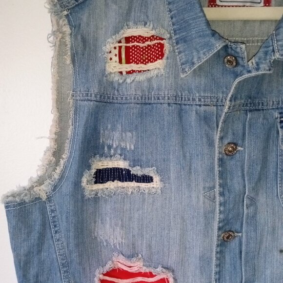 PARISH NATION Men's 3XL Distressed Denim Cut-Off Vest Moto - Picture 5 of 7